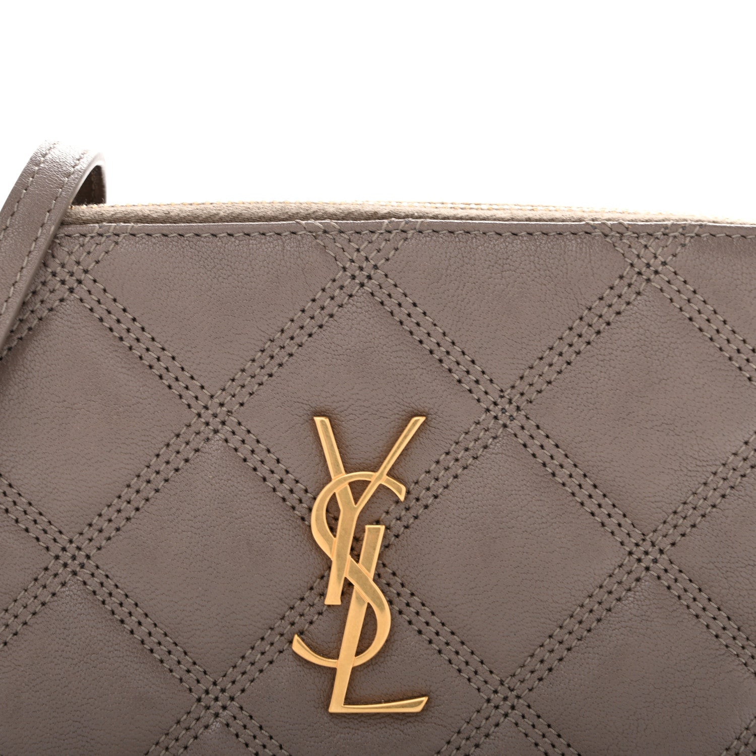 Saint Laurent Grained Lambskin Quilted Mini Becky Double Zip Bag Taupe 7 of 13