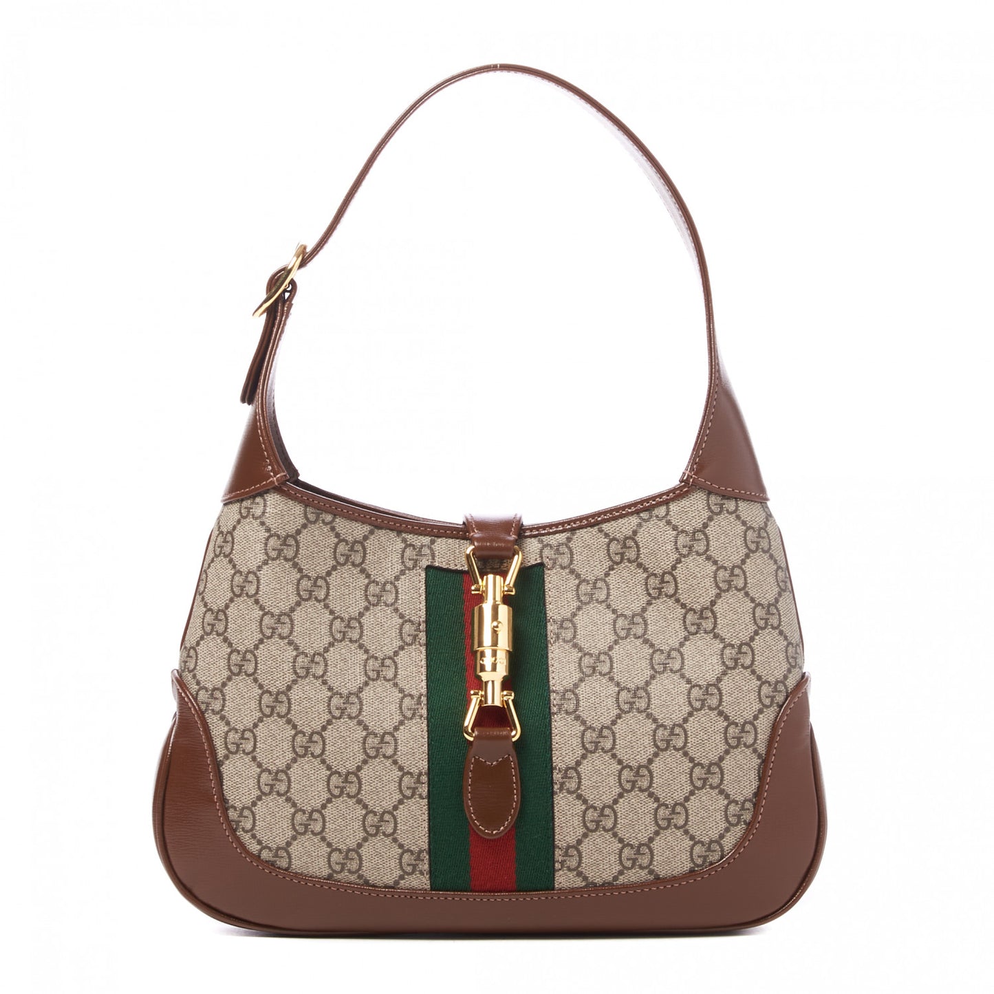 GG Supreme Monogram Azalea Calfskin Web Small Jackie 1961 Hobo Beige Ebony Brown Sugar