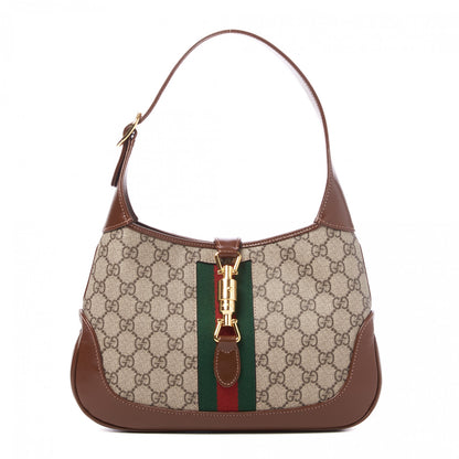 Gucci GG Supreme Monogram Azalea Calfskin Web Small Jackie 1961 Hobo Beige Ebony Brown Sugar 1 of 10