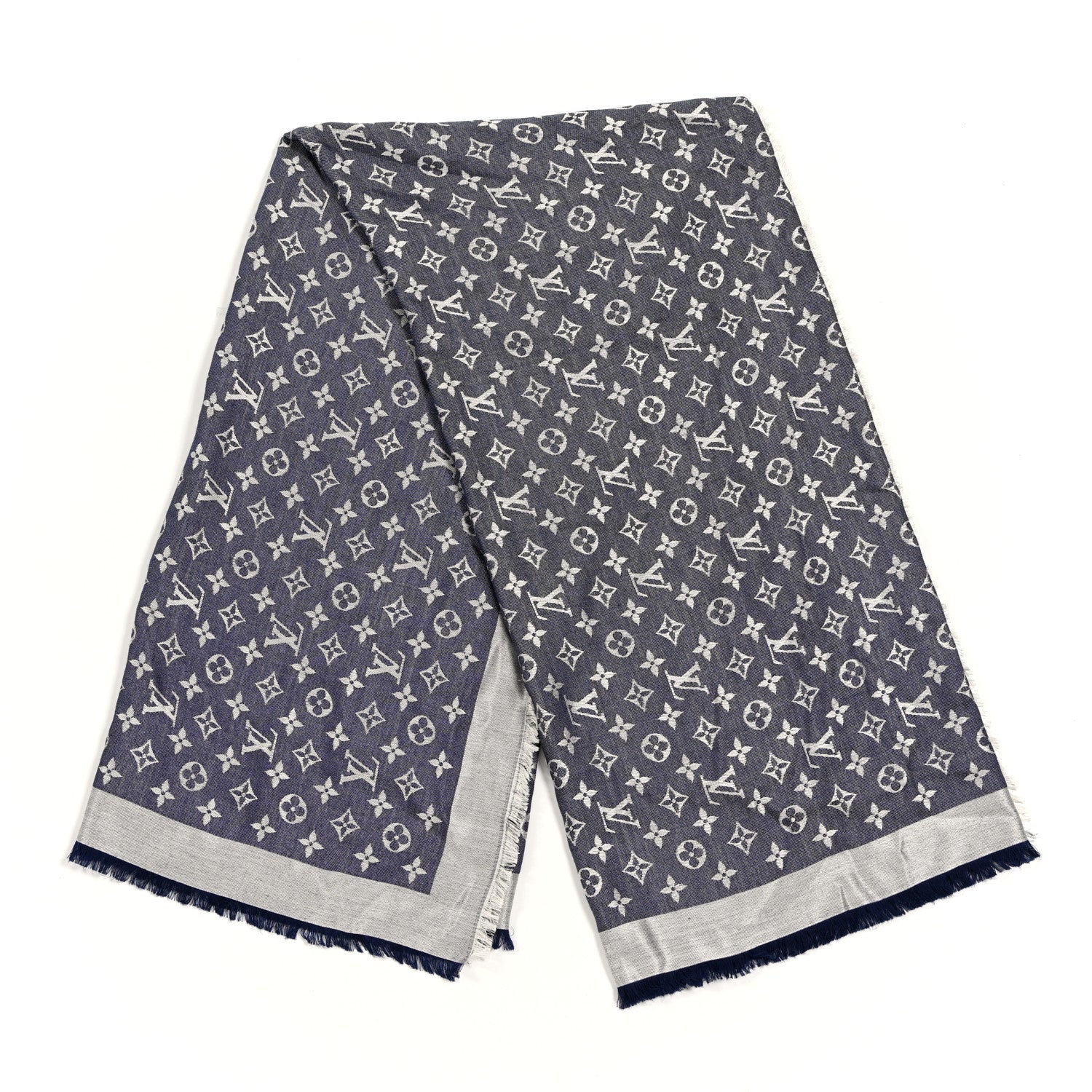 Louis Vuitton Silk Wool Monogram Denim Shawl Blue Clair 2 of 7