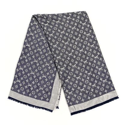 Louis Vuitton Silk Wool Monogram Denim Shawl Blue Clair 2 of 7