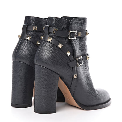 Valentino Garavani Pebbled Calfskin Rockstud Double Buckle 100mm Block Heel Ankle Boots 36.5 Grey 4 of 11