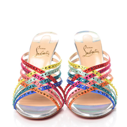 Christian Louboutin Specchio Calfskin Crystal Marthastrass 100 Slide Sandals 38 Silver Multicolor 2 of 10
