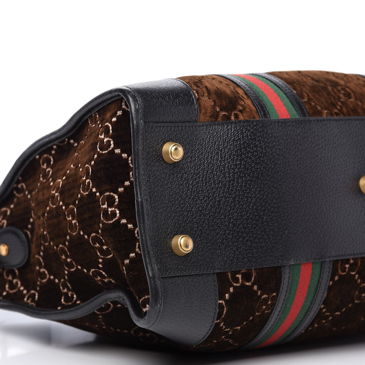 Gucci Velvet GG Monogram Textured Calfskin Web Medium Duffle Bag Brown Black 6 of 11