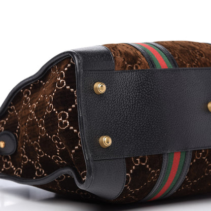 Gucci Velvet GG Monogram Textured Calfskin Web Medium Duffle Bag Brown Black 6 of 11