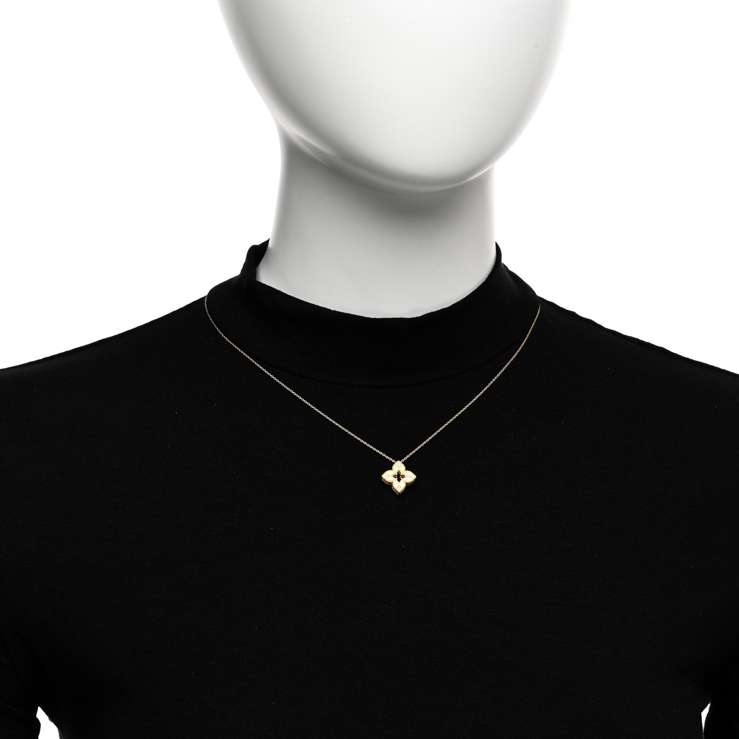 18K Yellow Gold Diamond Petite Venetian Princess Flower Pendant Necklace
