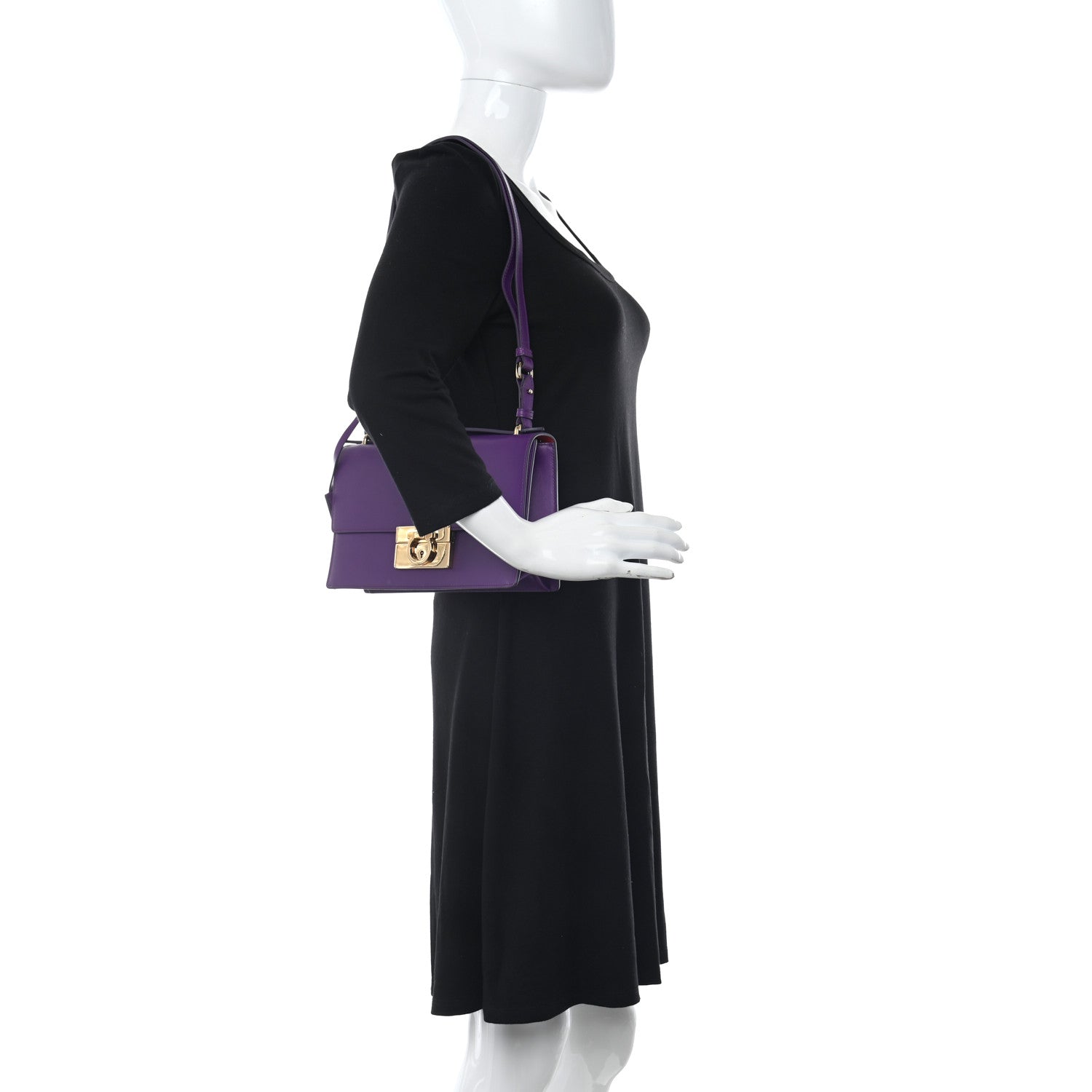 Salvatore Ferragamo Smooth Calfskin Aileen Gancio Lock Shoulder Bag Purple 2 of 10