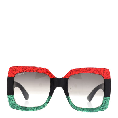 Gucci Acetate Square Frame Sunglasses GG0083S Glitter Red Black Green 2 of 8