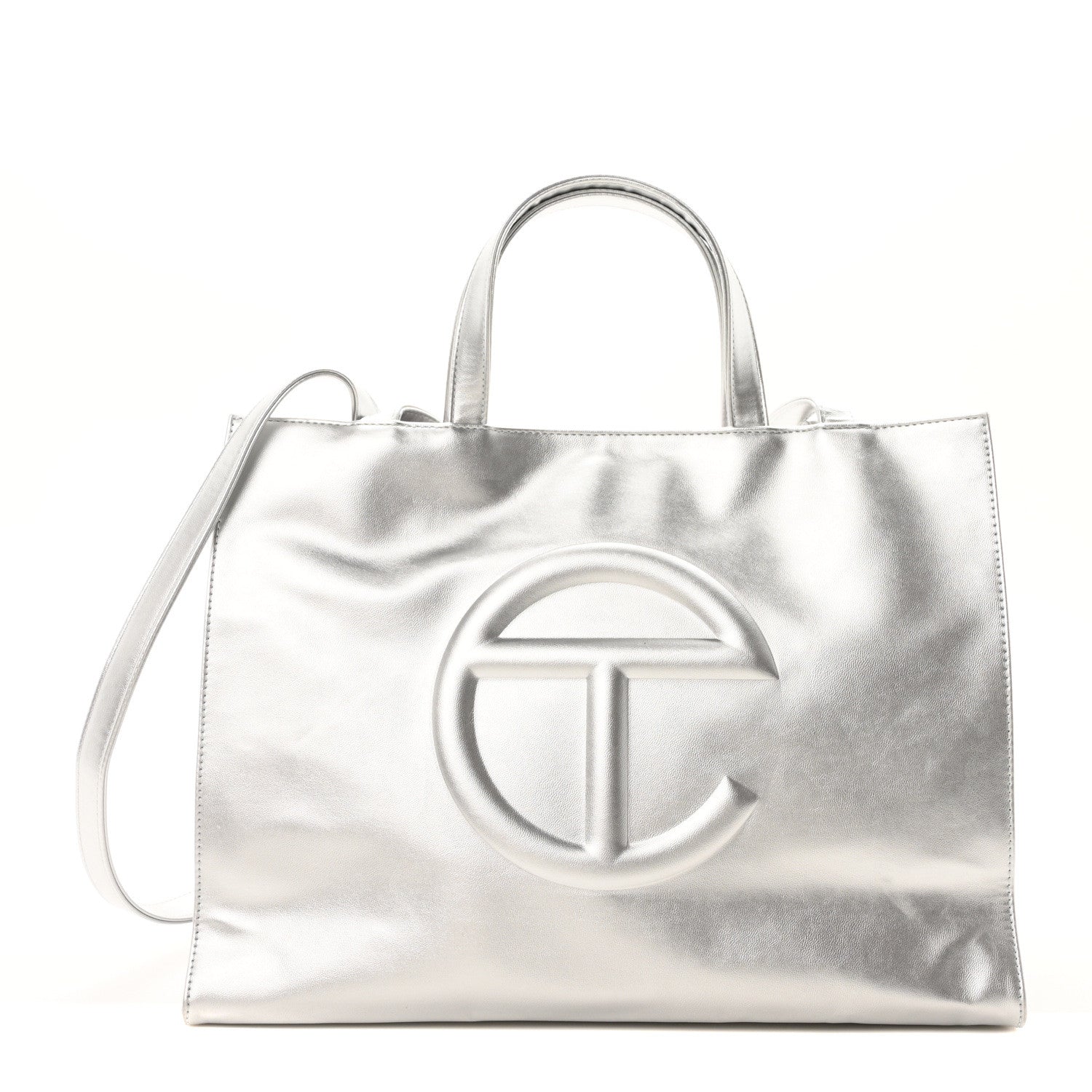 Telfar Metallic Vegan Leather Medium Shopping Bag Silver 1671403