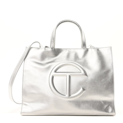 Telfar Metallic Vegan Leather Medium Shopping Bag Silver 1 of 11