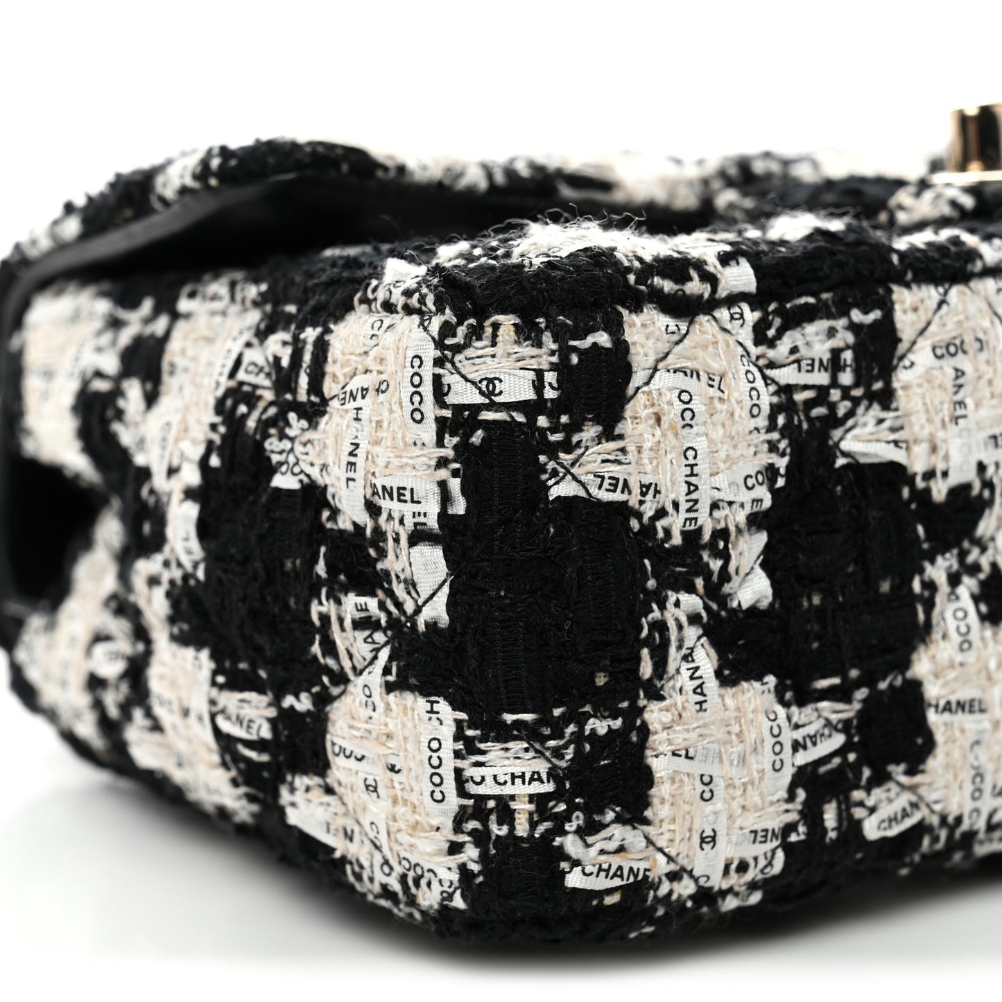 Tweed Quilted Mini Rectangular Flap Black Ecru White