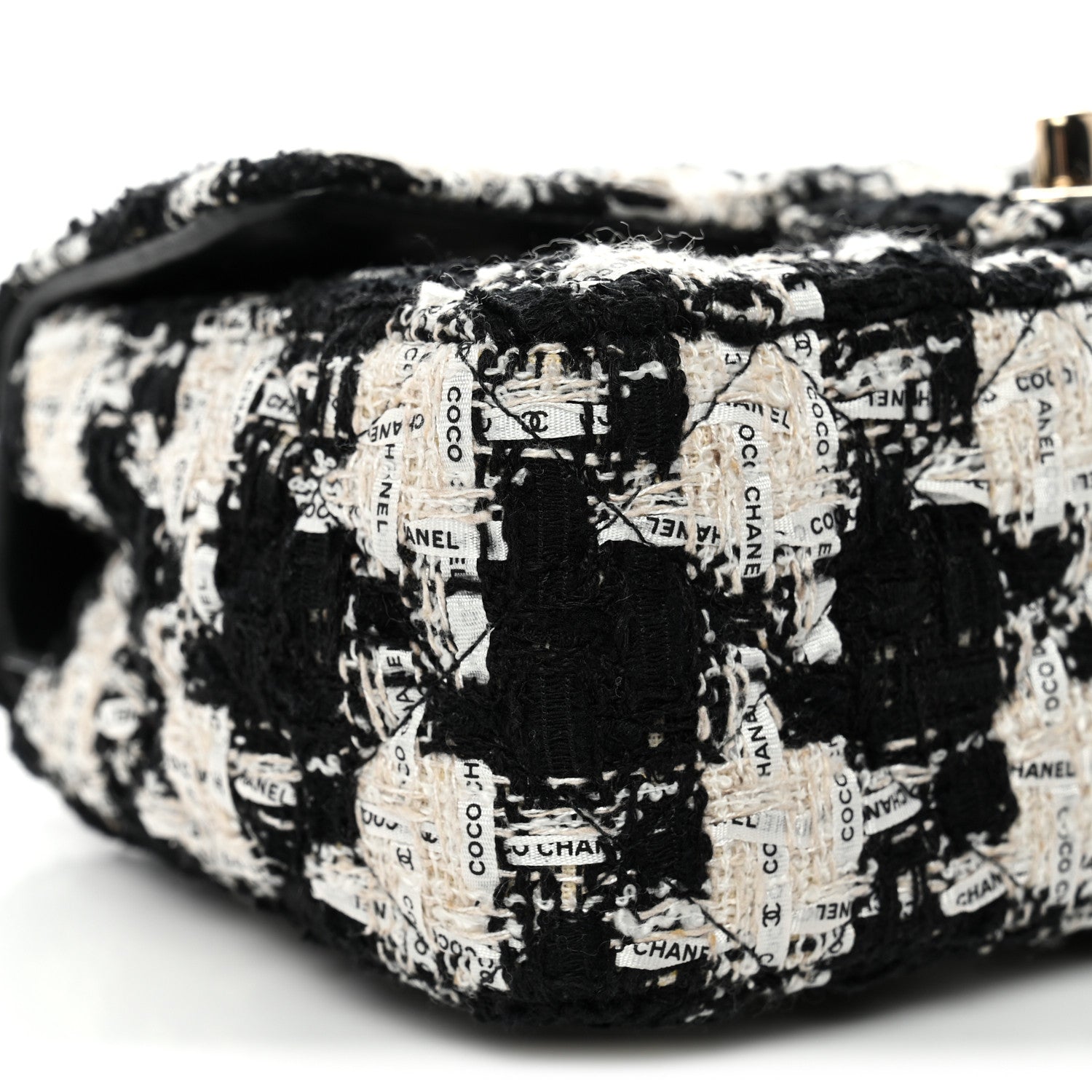 Chanel Tweed Quilted Mini Rectangular Flap Black Ecru White 8 of 10
