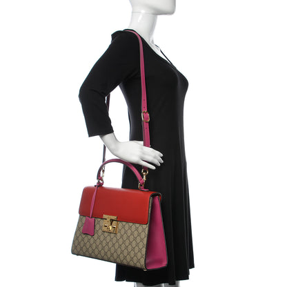 Gucci GG Supreme Monogram Calfskin Medium Padlock Top Handle Bag Beige Hibiscus Red New Rosette 2 of 10