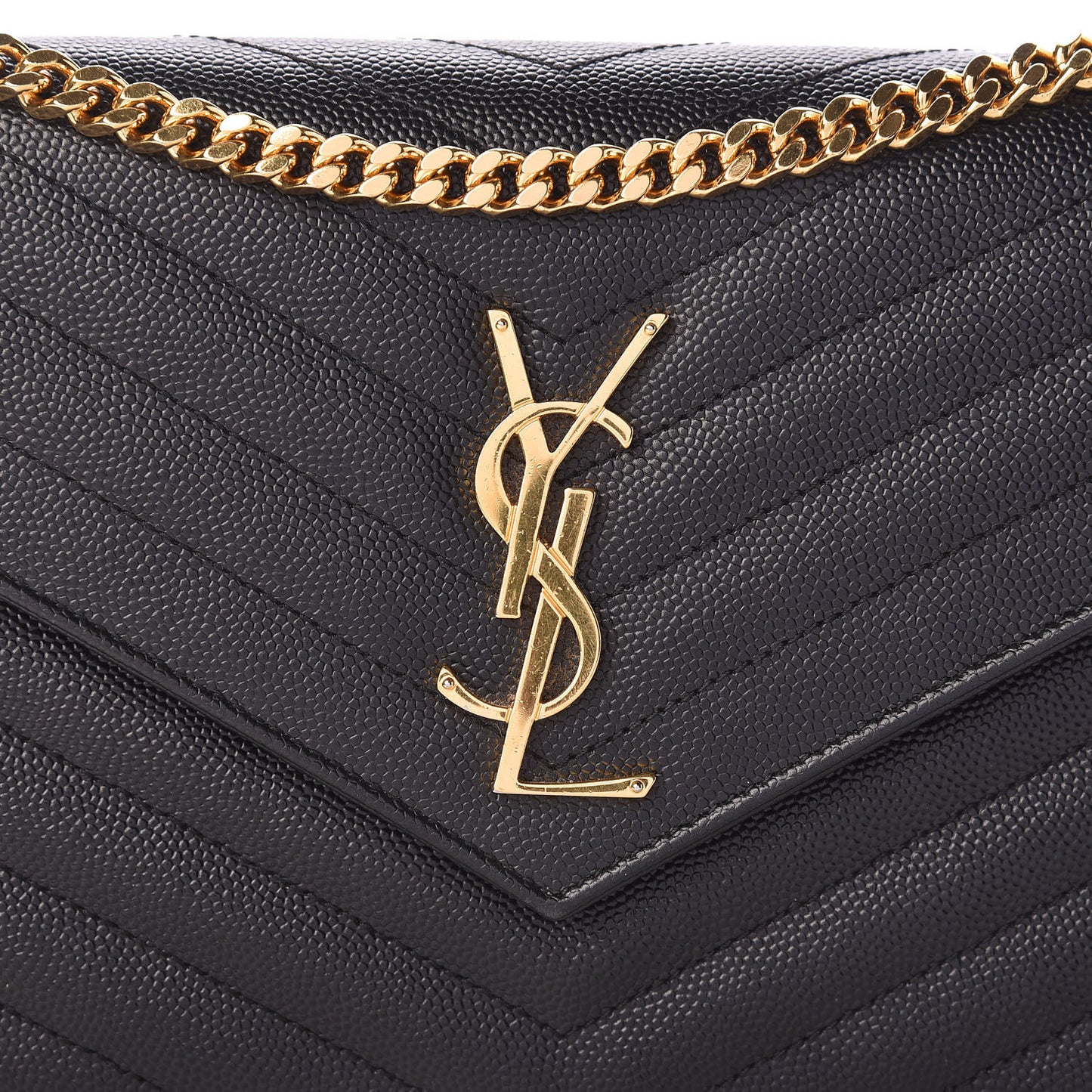 Grain De Poudre Matelasse Chevron Monogram Chain Wallet Black