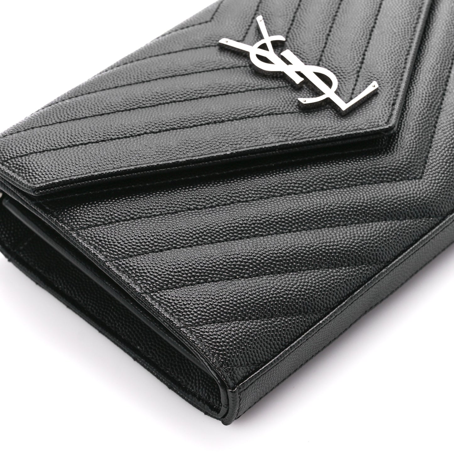 Grain De Poudre Matelasse Chevron Monogram Chain Wallet Black