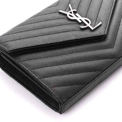 Saint Laurent Grain De Poudre Matelasse Chevron Monogram Chain Wallet Black 9 of 11