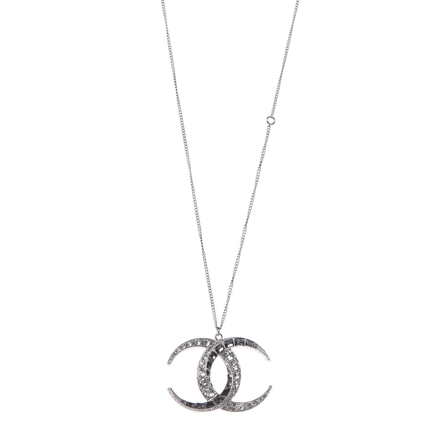 Chanel Baguette Crystal Moon CC Necklace Silver 1 of 5