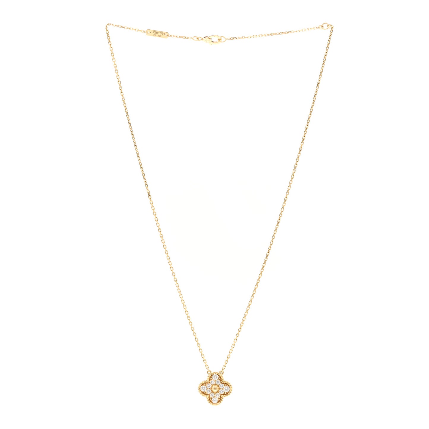18K Yellow Gold Diamond Vintage Alhambra Pendant Necklace