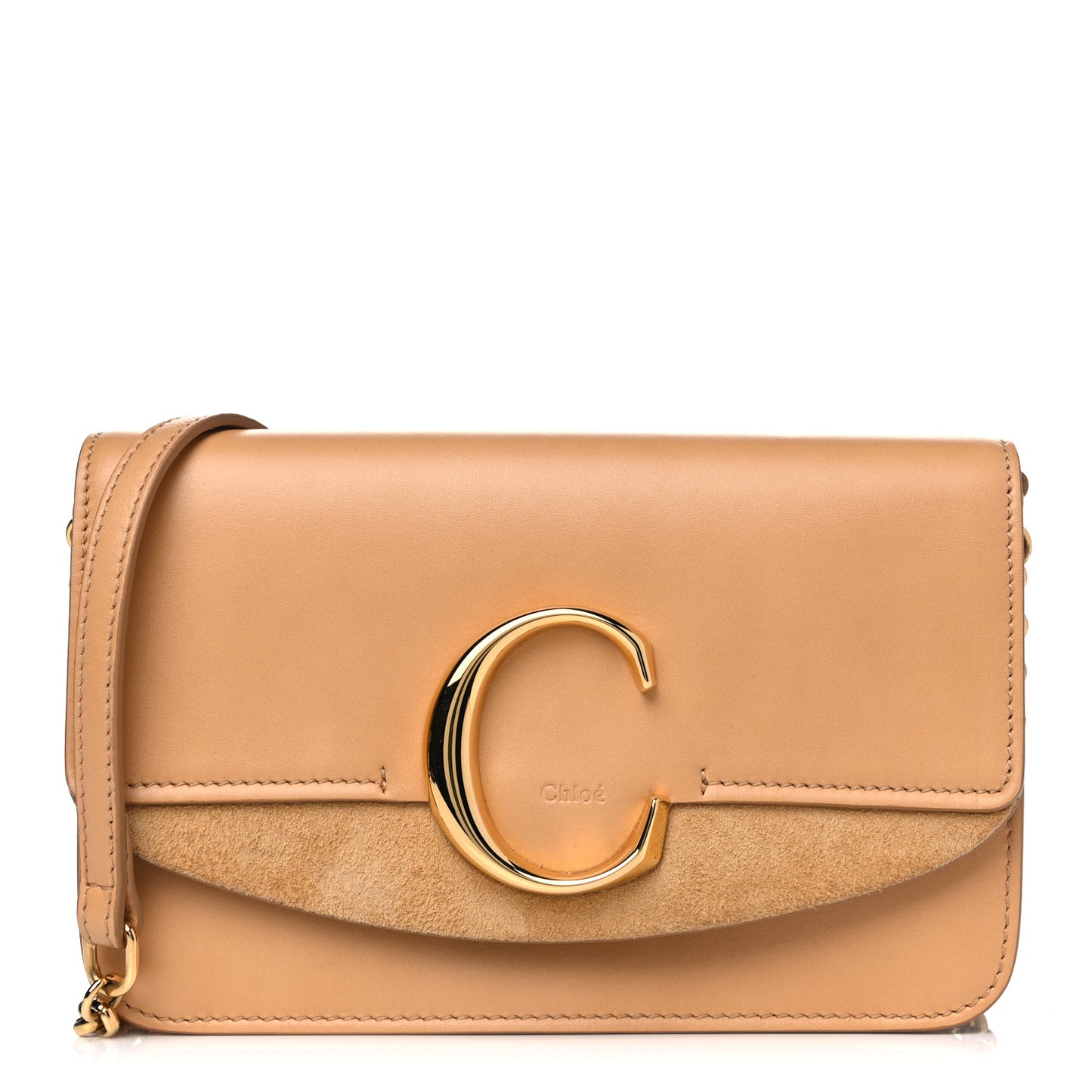 Calfskin Suede C Clutch With Chain Bleached Brown