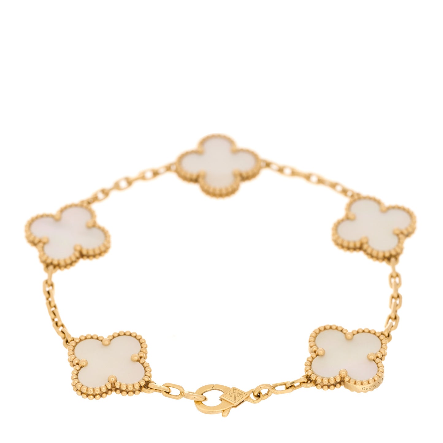 18K Yellow Gold Mother of Pearl 5 Motifs Vintage Alhambra Bracelet