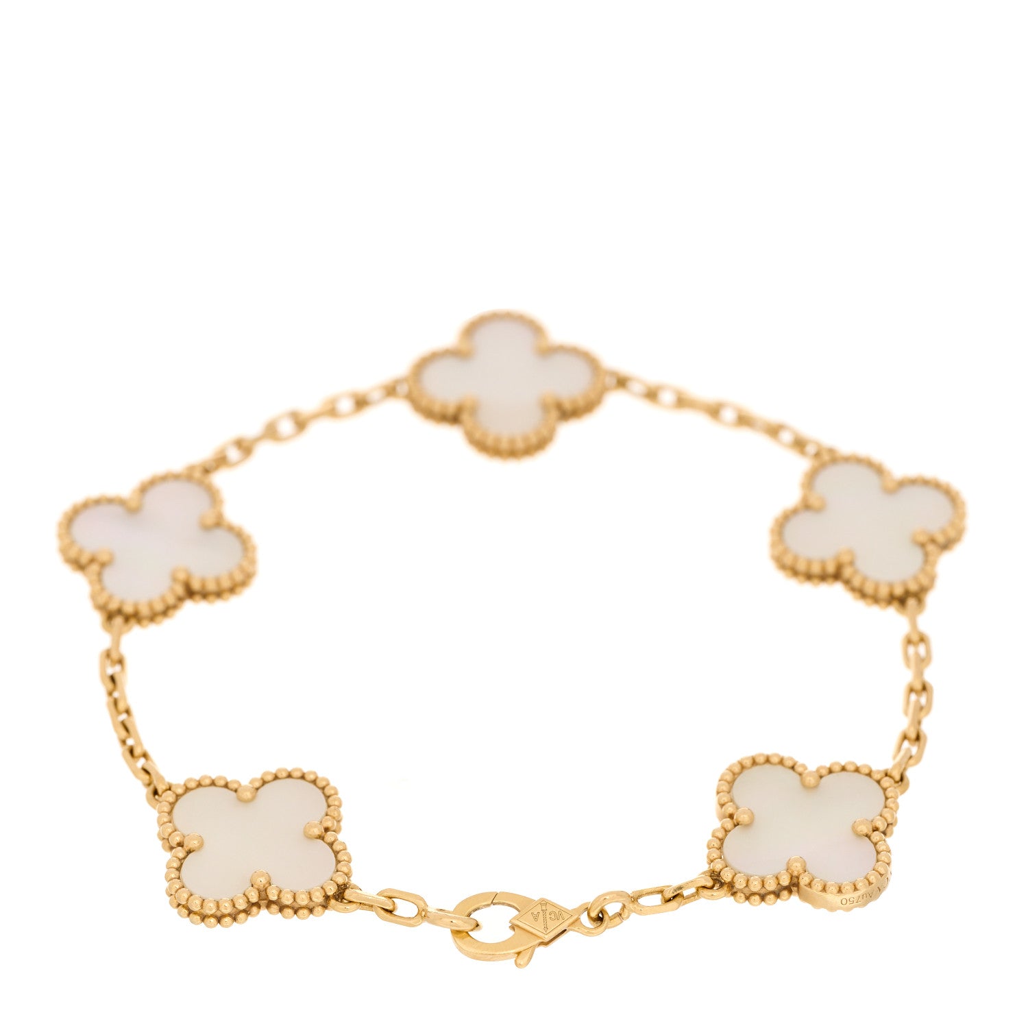Van Cleef & Arpels 18K Yellow Gold Mother of Pearl 5 Motifs Vintage Alhambra Bracelet 3 of 5