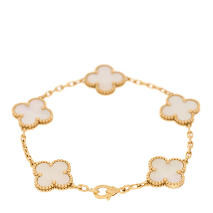 Van Cleef & Arpels 18K Yellow Gold Mother of Pearl 5 Motifs Vintage Alhambra Bracelet 3 of 5