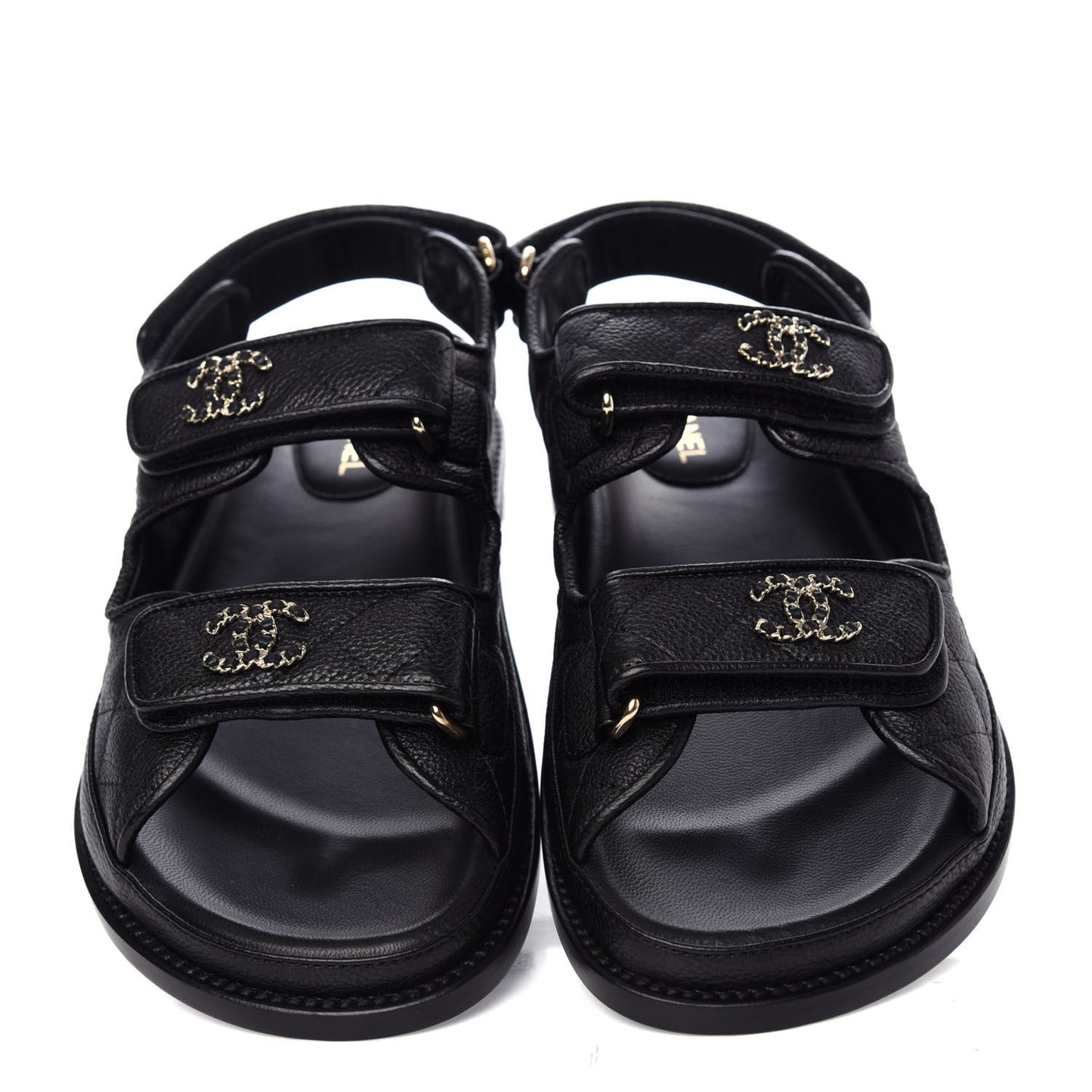 Grained Calfskin Velcro Dad Sandals 37 Black