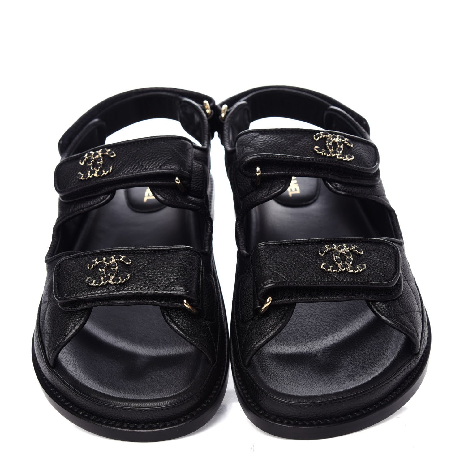 Chanel Grained Calfskin Velcro Dad Sandals 37 Black 5 of 10