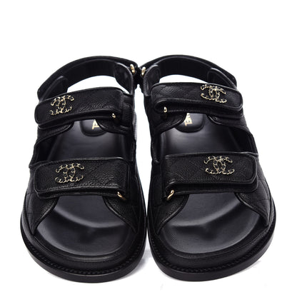 Chanel Grained Calfskin Velcro Dad Sandals 37 Black 5 of 10