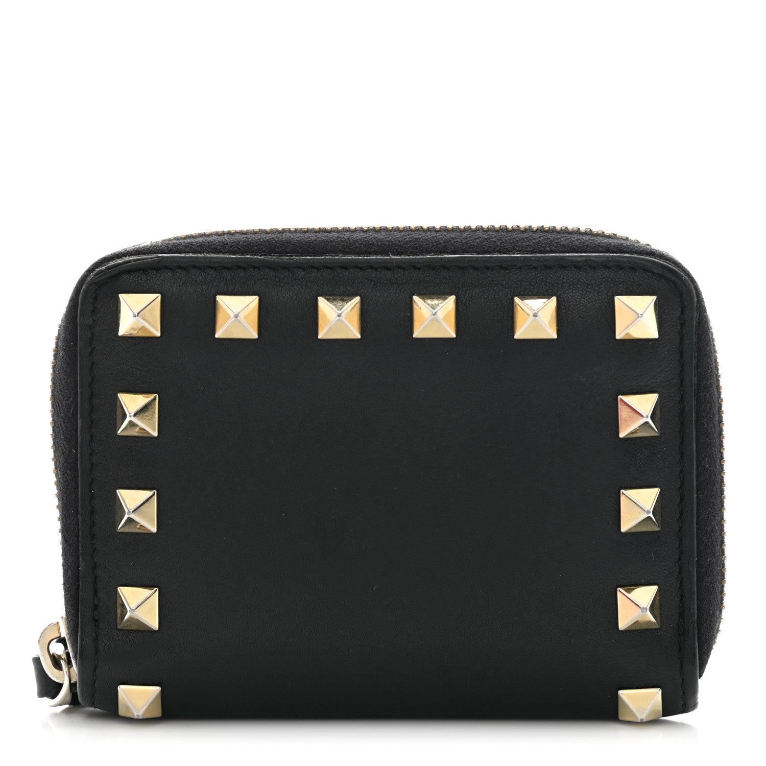Valentino Garavani Vitello Rockstud Zip Around Card Holder Wallet Black 1 of 10