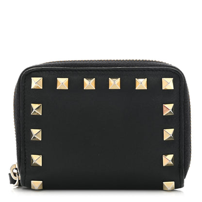 Valentino Garavani Vitello Rockstud Zip Around Card Holder Wallet Black 1 of 10