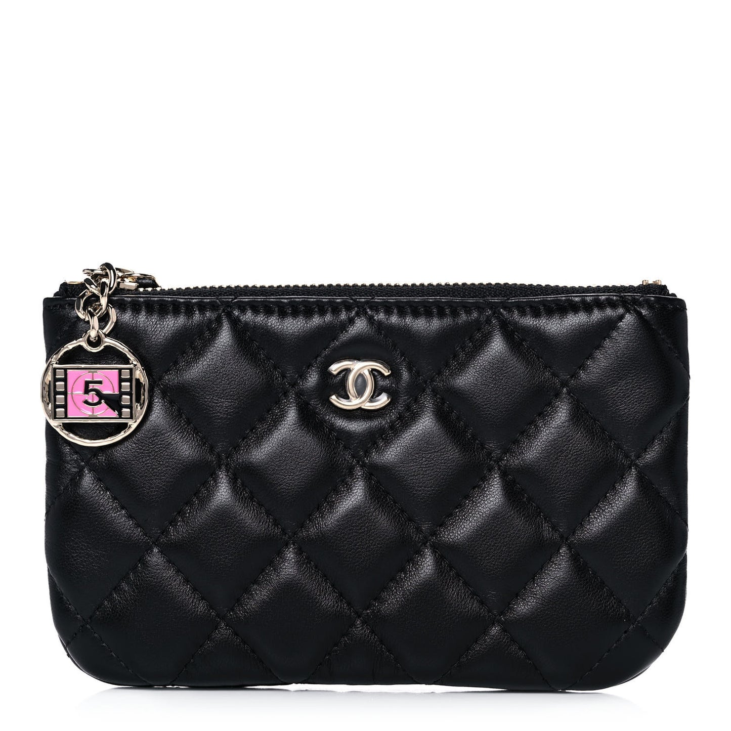 Lambskin Quilted Small No. 5 Cosmetic Case Black