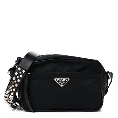 Prada Tessuto Nylon Studded New Vela Shoulder Bag Black 1 of 8