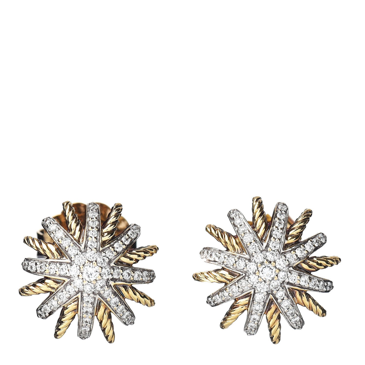 David Yurman 18K Yellow Gold Diamond 14mm Starburst Earrings 1 of 4