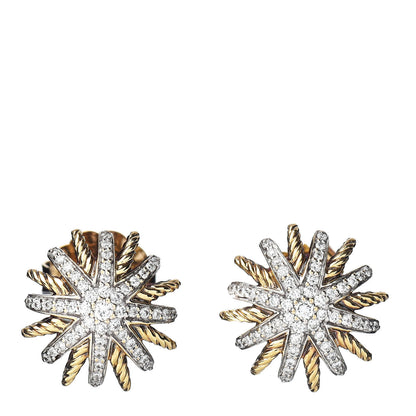 David Yurman 18K Yellow Gold Diamond 14mm Starburst Earrings 1 of 4