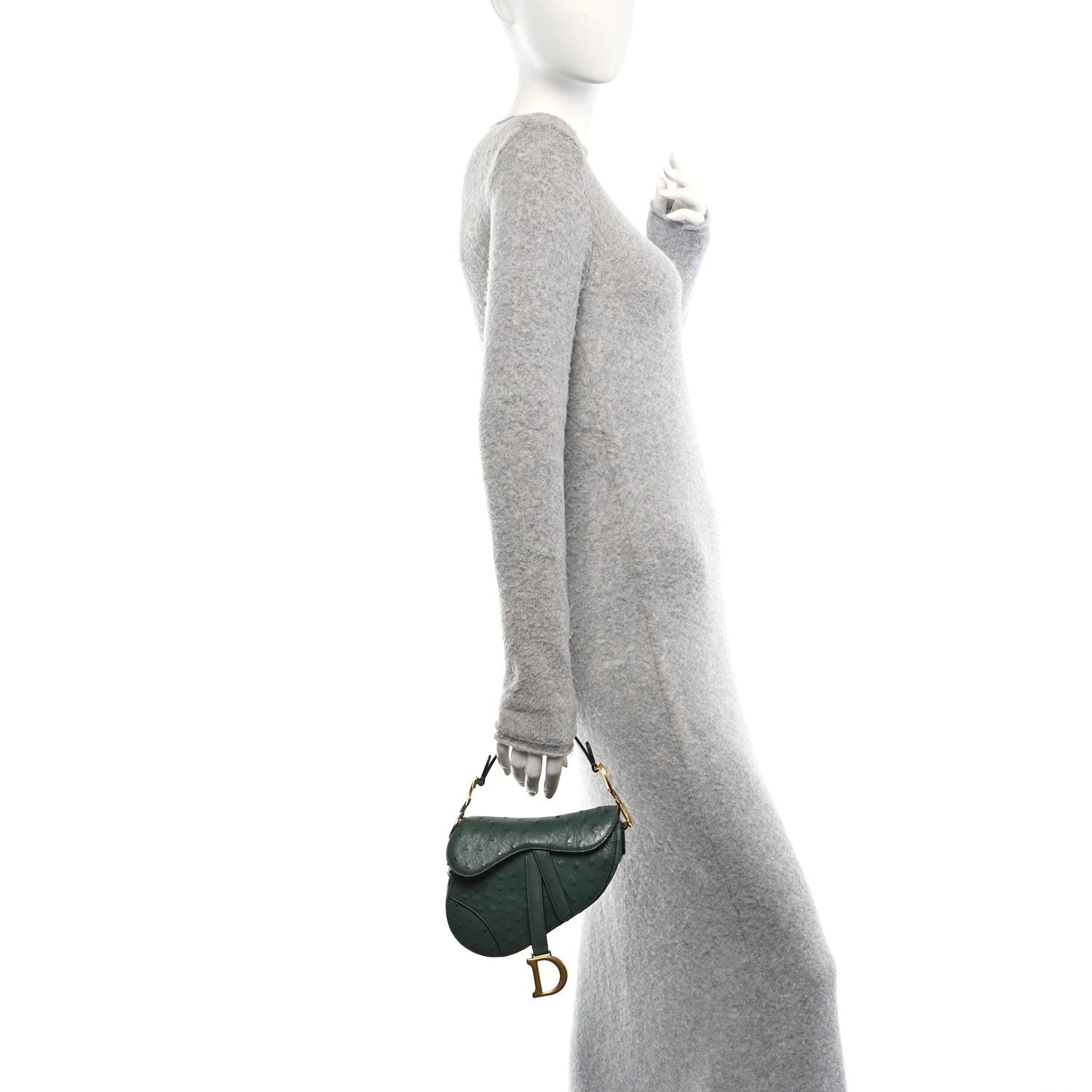 Christian Dior Ostrich Mini Saddle Bag Green 2 of 9