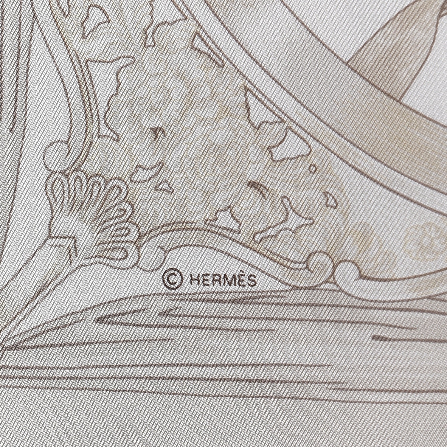 Hermes Silk Etriers Pocket Square Ivory Gris Perle Blanc 4 of 5