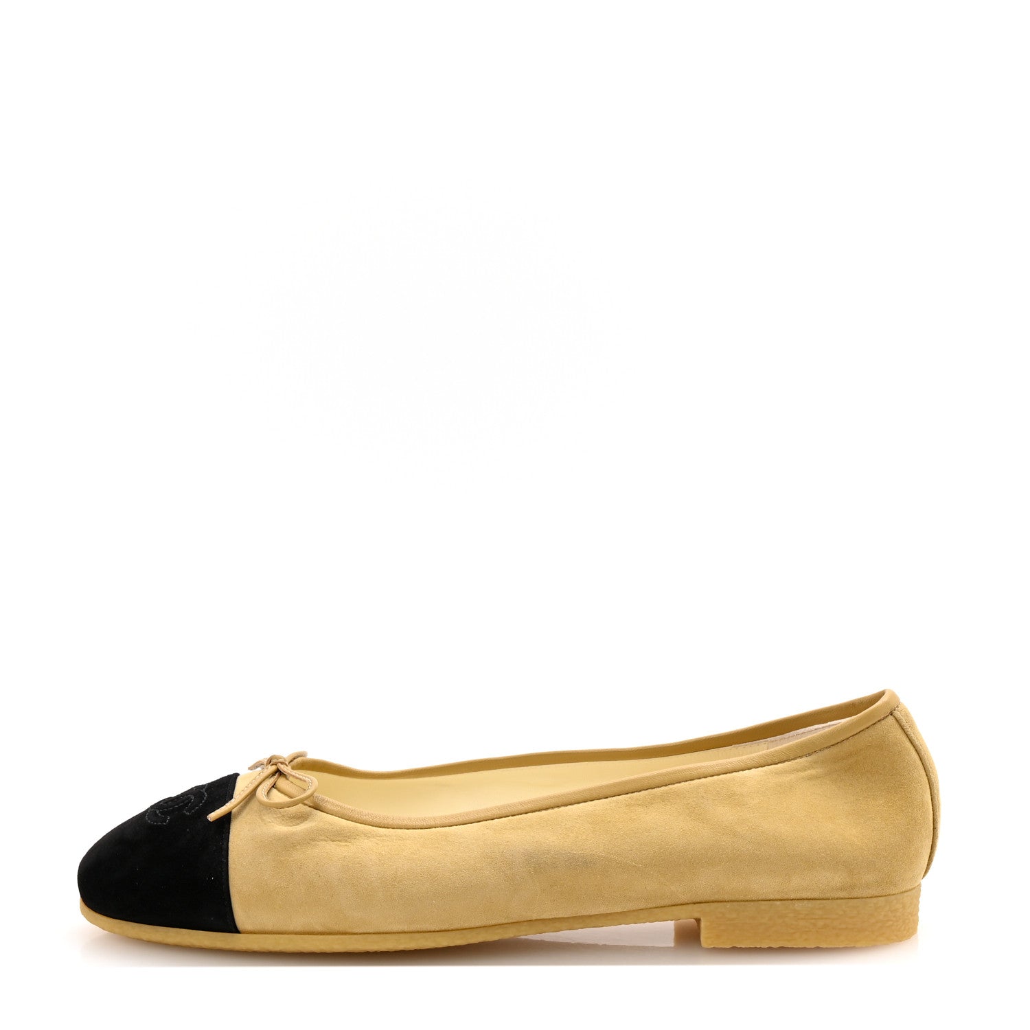 Chanel Suede Cap Toe CC Ballerina Flats 40 Beige Black 1 of 9