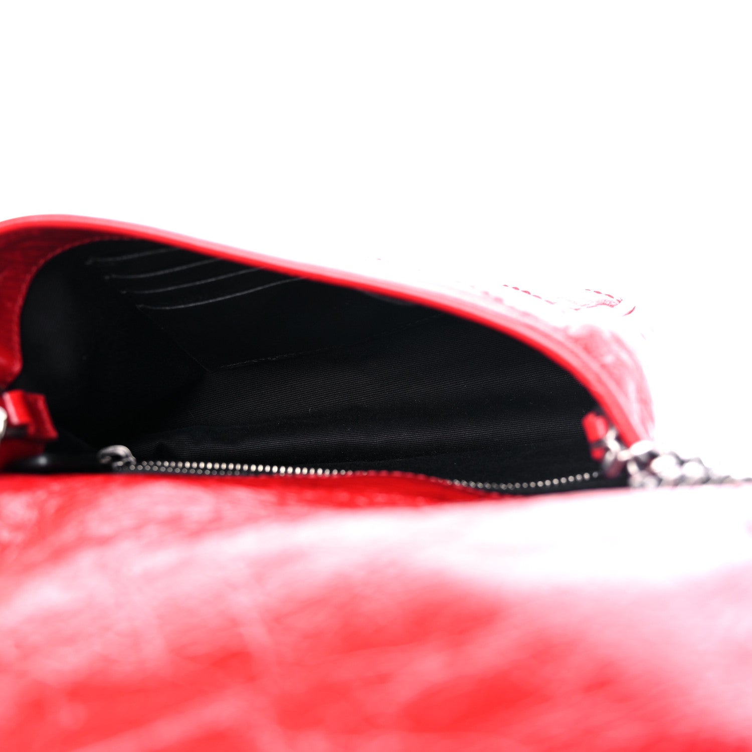 Saint Laurent Crinkled Calfskin Matelasse Monogram Niki Chain Wallet Red 5 of 9