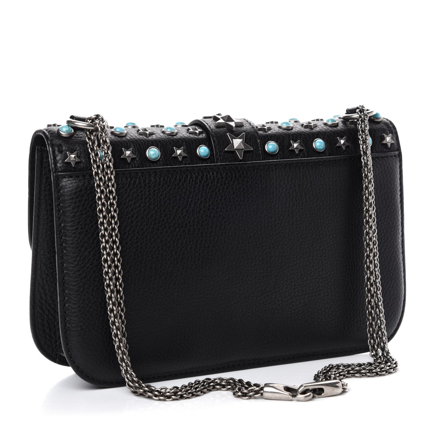 Pebbled Calfskin Star Studded Medium Lock Flap Black