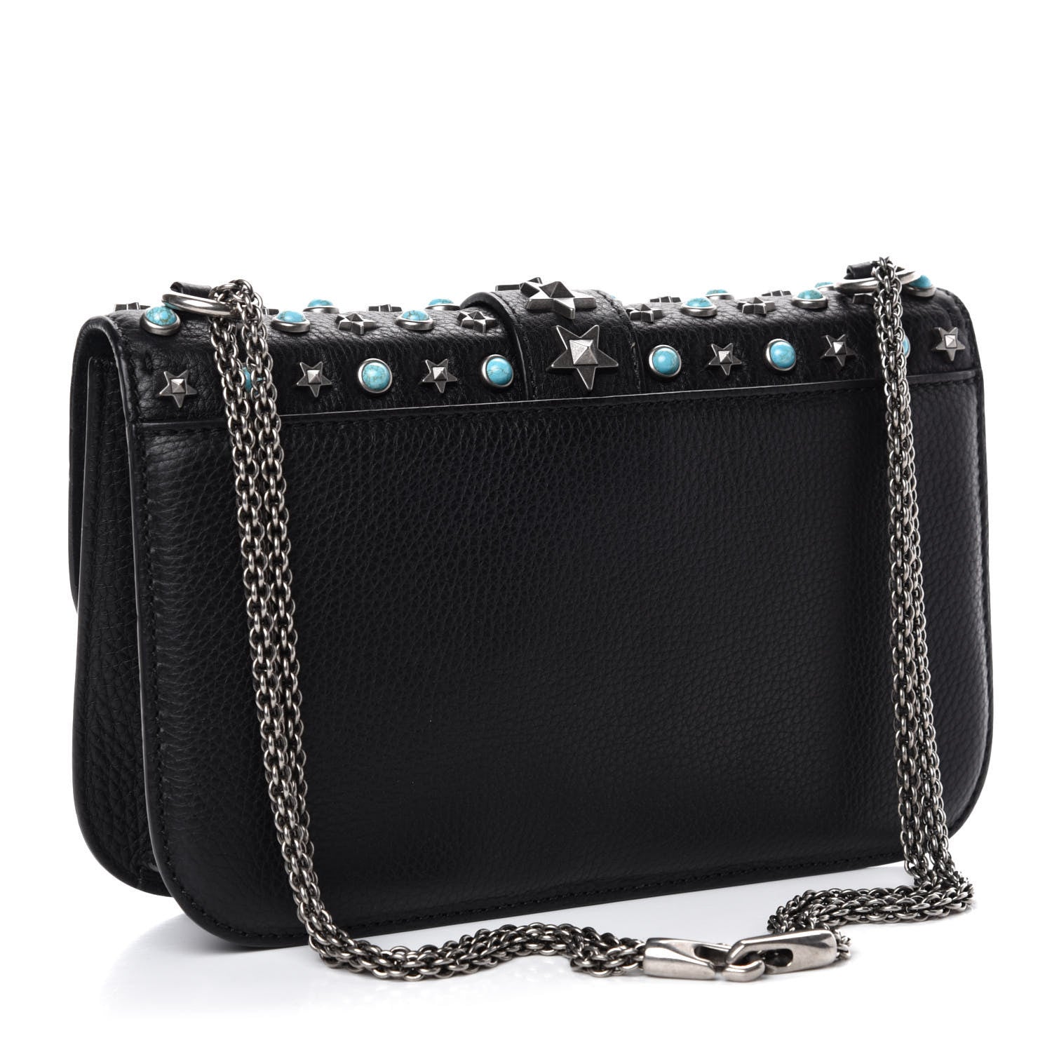 Valentino Garavani Pebbled Calfskin Star Studded Medium Lock Flap Black 4 of 10