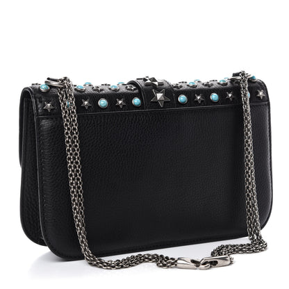 Valentino Garavani Pebbled Calfskin Star Studded Medium Lock Flap Black 4 of 10