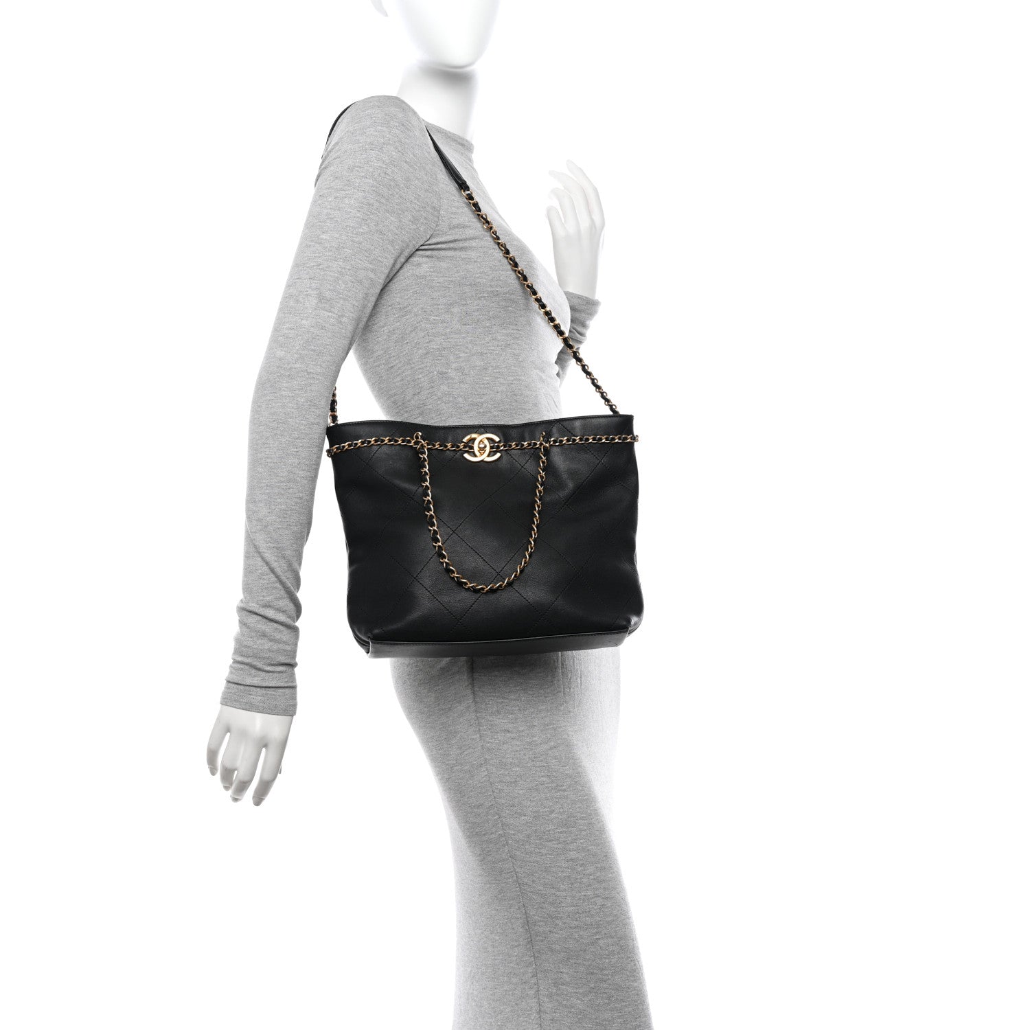 Chanel Calfskin Stitched Small Shopping Tote Black 2 of 14