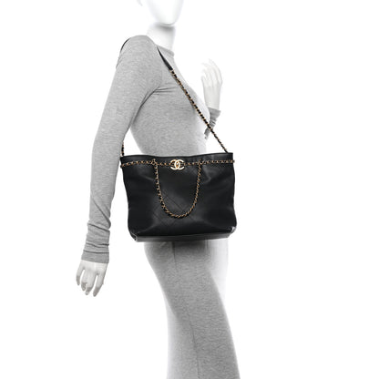 Chanel Calfskin Stitched Small Shopping Tote Black 2 of 14