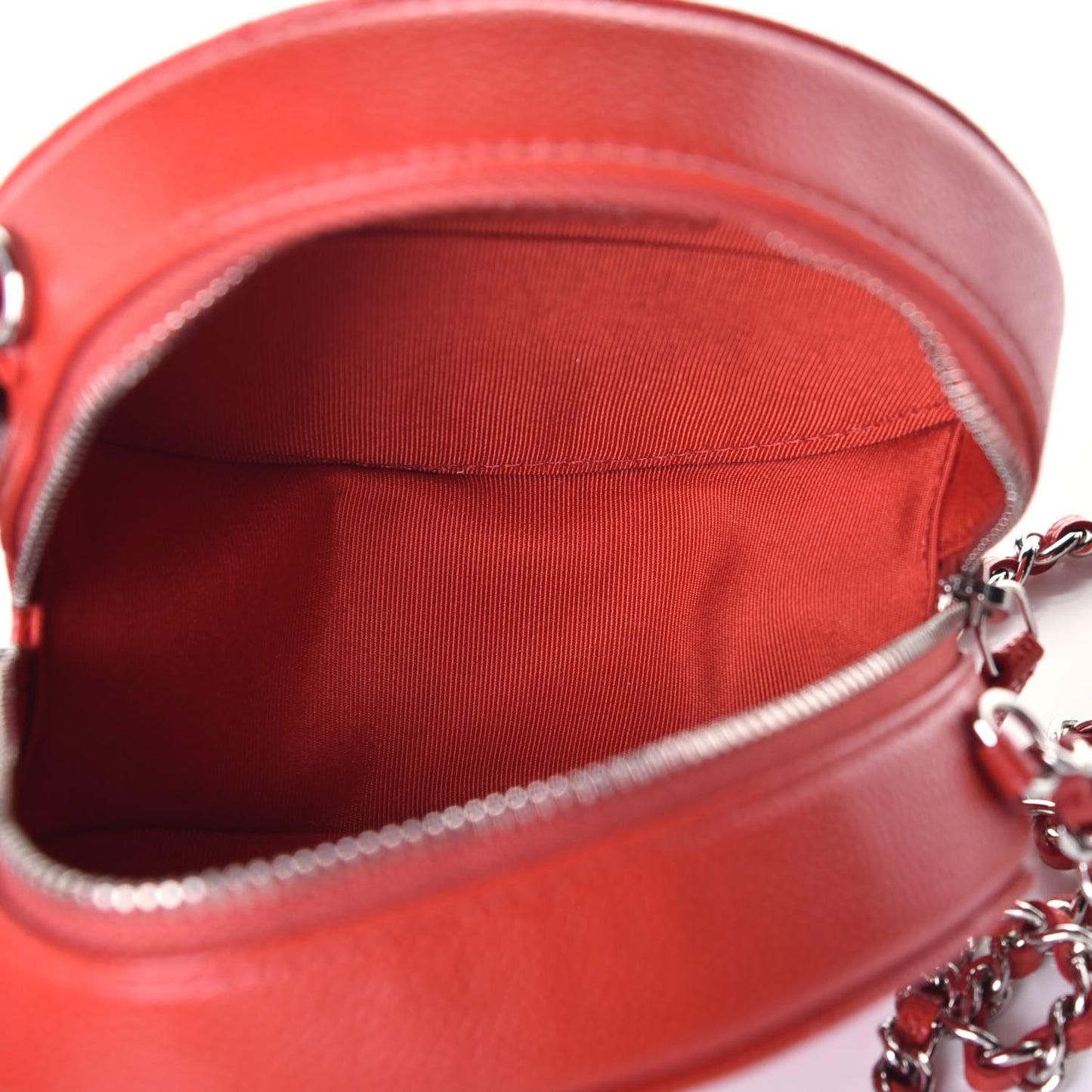 Caviar Quilted Round Clutch With Chain Red