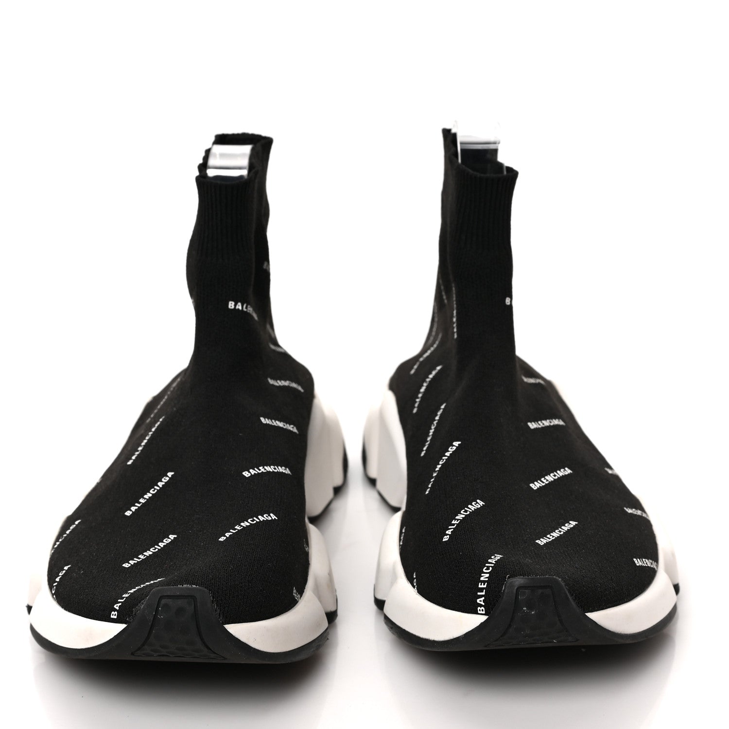 Balenciaga Neoprene Knit Allover Logo Bi-Color Sole Womens Speed Sneakers 37 Black White 2 of 8