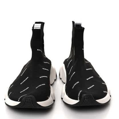 Balenciaga Neoprene Knit Allover Logo Bi-Color Sole Womens Speed Sneakers 37 Black White 2 of 8