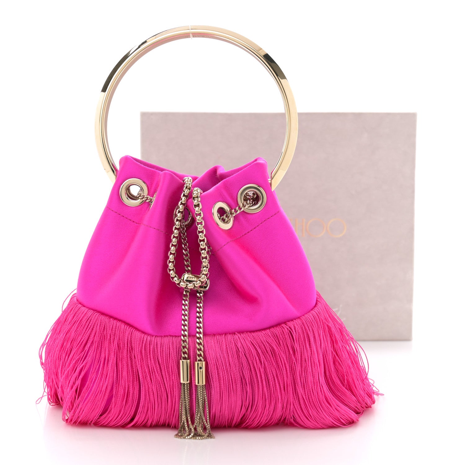 Jimmy Choo Satin Fringe Bon Bon Bag Fuchsia 1653705 – FASHIONPHILE