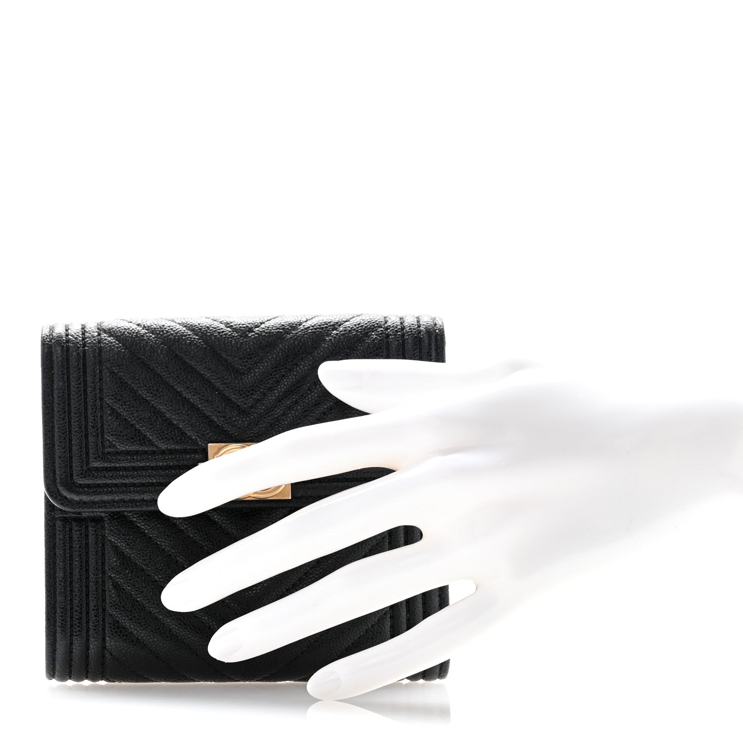 Chanel Caviar Chevron Quilted Boy Compact Wallet Black 2 of 10