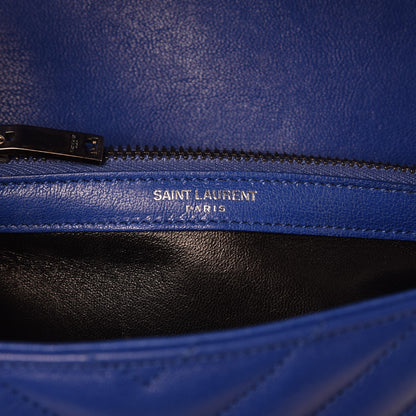 Saint Laurent Sheepskin Matelasse Chevron Monogram Medium College Bag Royal Blue 6 of 9